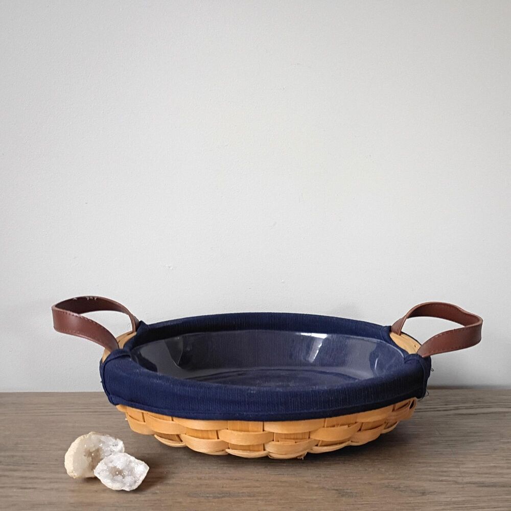 Vintage Round Woven Serving Basket with Fabric Liner by Taskets Renaissance